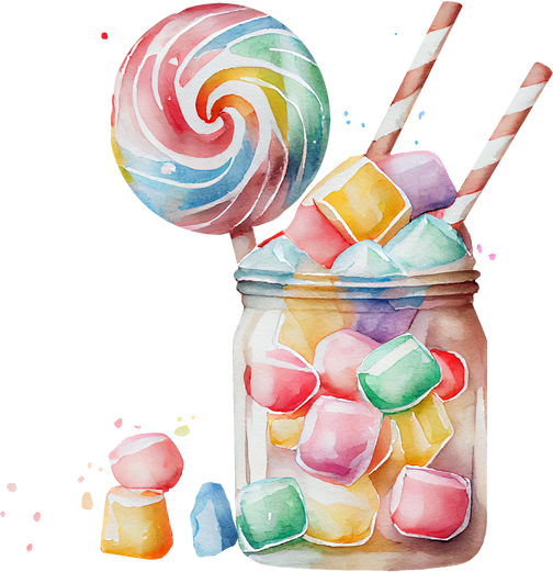 Rainbow lollipop and jelly candies in jar